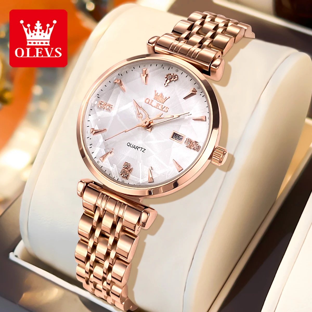 OLEVS 5536 Brand Beautiful Women's Watches Prism Mirror Waterproof Fashion Quartz Watch for Rose Genuine Date Ladies Wristwatch
