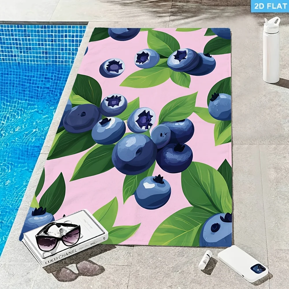 Fresh Blueberry Fruit Beach Towel 1Pc Microfiber Waterproof Sandproof 2D Flat Printed Summer Holiday Pool Sun Towel
