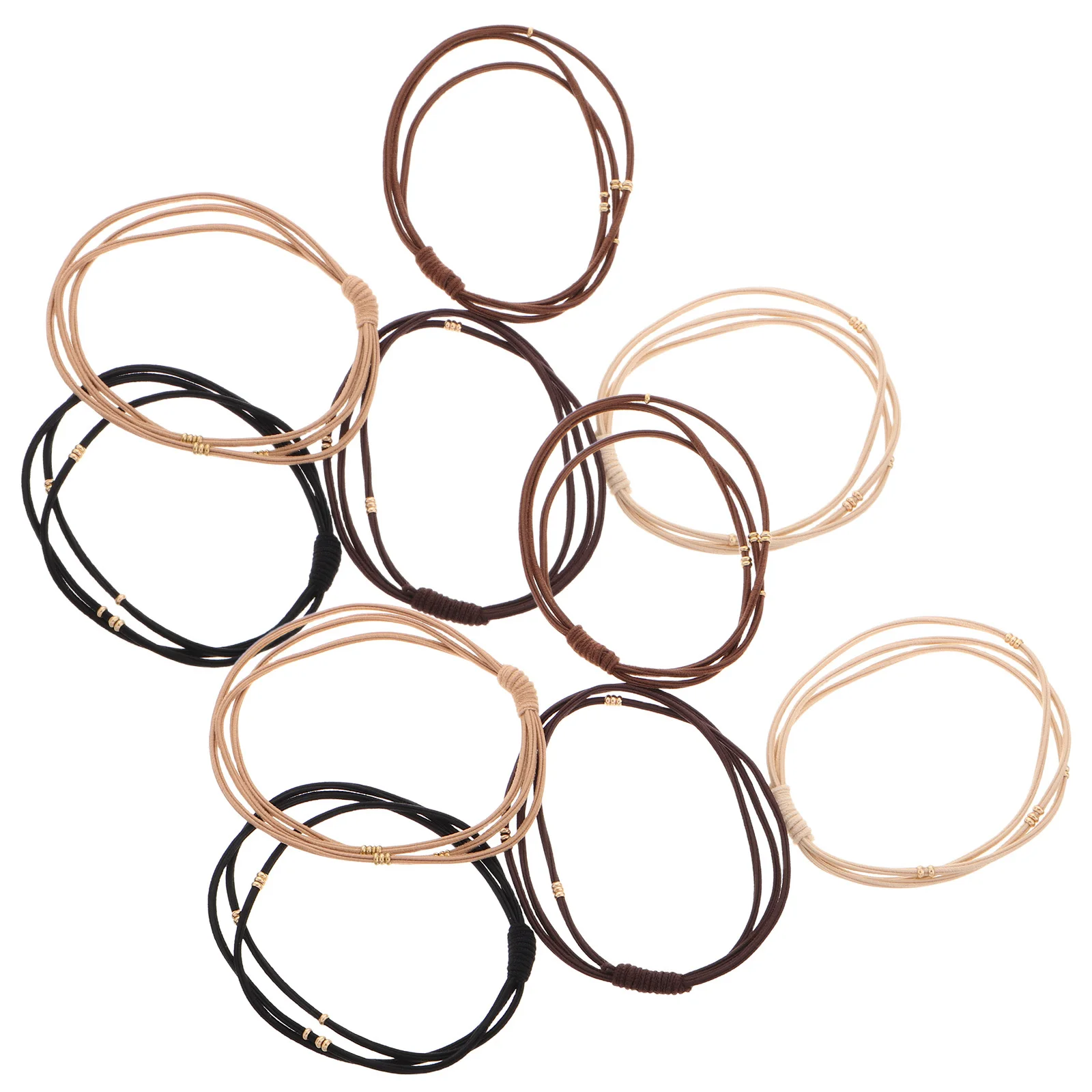 

10Pcs Beaded Hair Ties Triple Layer Structure Golden Beads High Elasticity Hair Elastics Stretchy Ponytail Holders