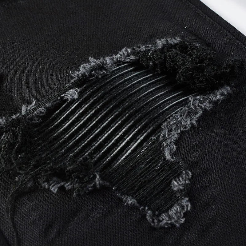 Y2K designer men's jeans with patchwork patches, elastic slim fit, washed black jeans, high street designer hip-hop brand pants,