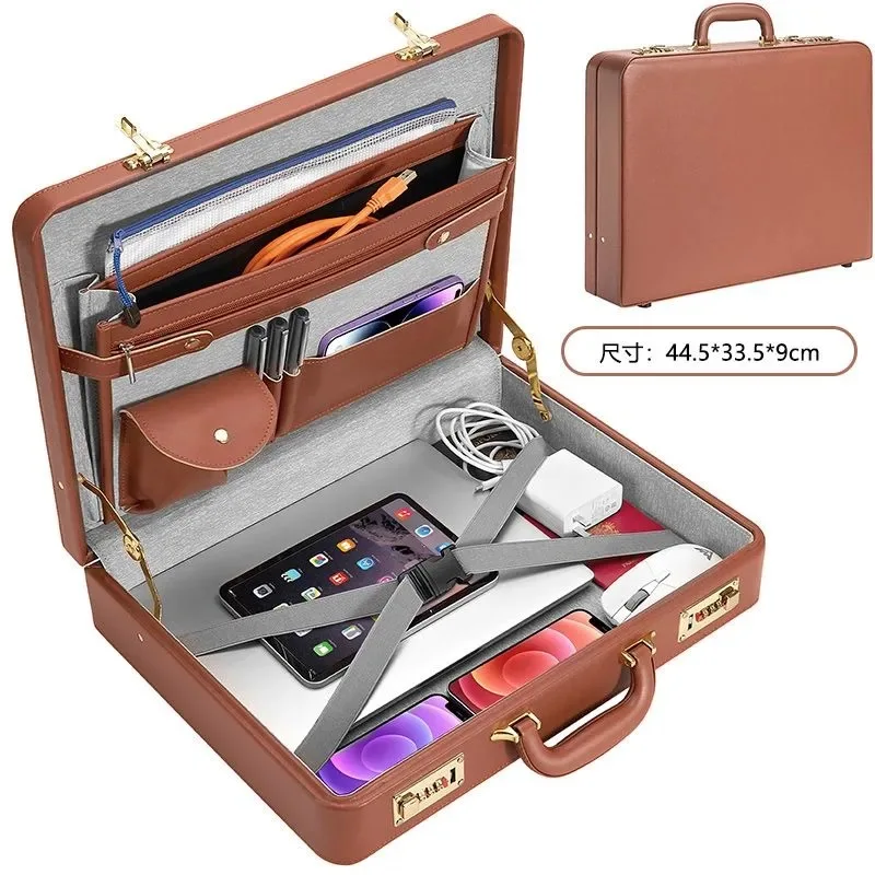 Professional PU Leather Business Briefcase Multifunctional Laptop Bag with Multiple Compartments, Document Organizer for Office