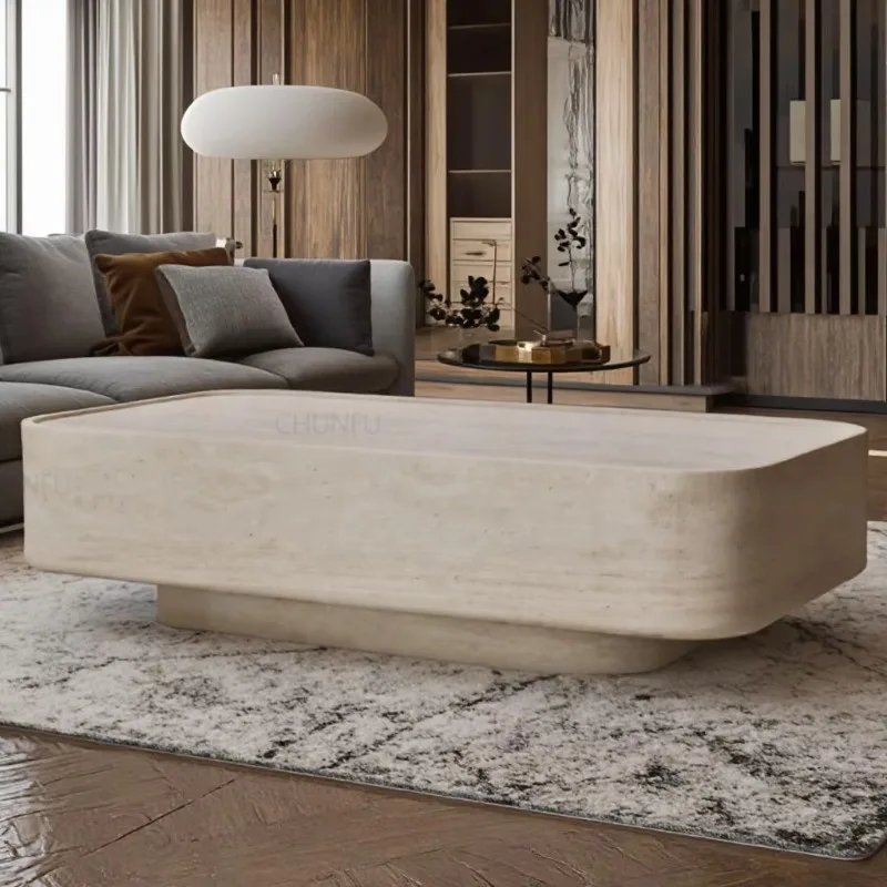 

Modern Luxury Travertine Marble Side Coffee Table OEM Natural Stone Designed for Living Room Sofa Use Living Room Furniture