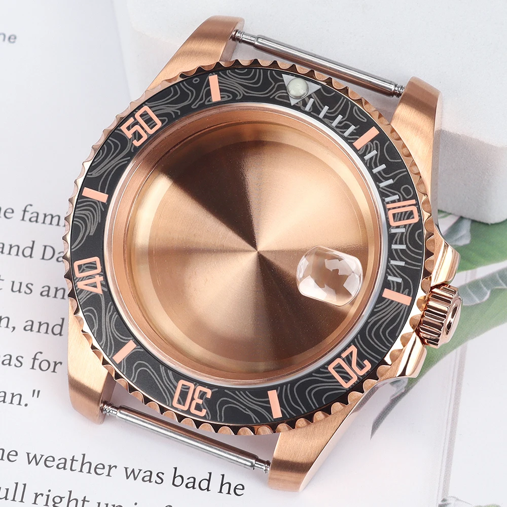 40mm Steel Watch Case NH35 Gold Rose PVD Sapphire Glass For SUB Seiko NH35 NH34/36 7S26 Miyota8215 ETA2824 Movt 20ATM 120 Clicks