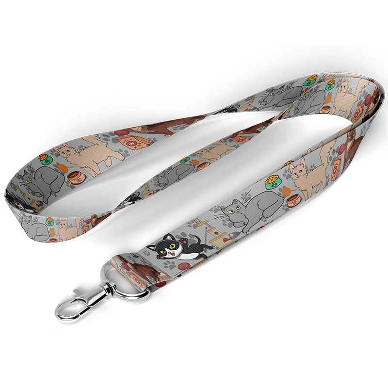 D0968 Cartoon Cat kitten Lanyard for Keys ID Card Cover Badge Holder Phone Charm Key Lanyard Neck Straps Keychain Accessories