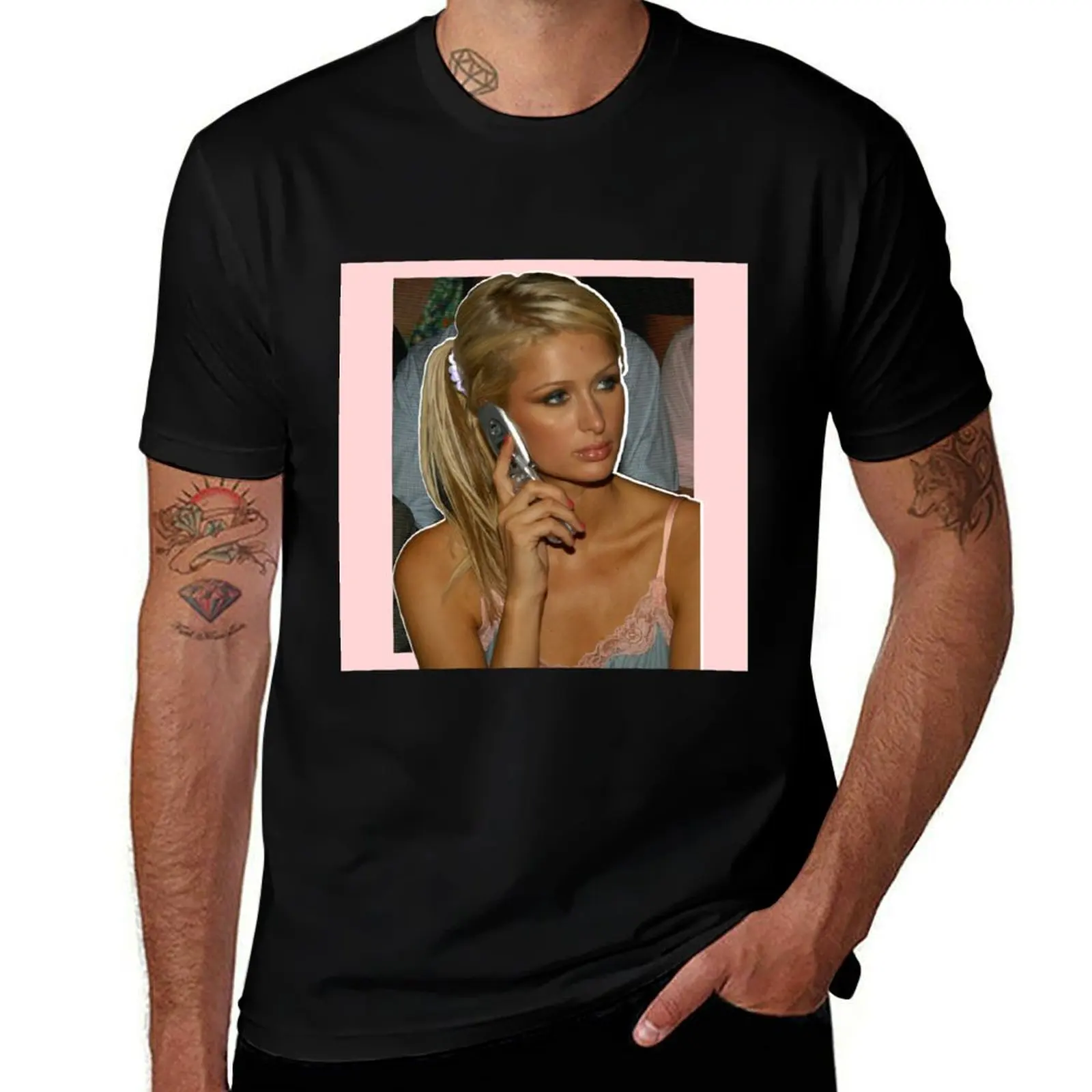 

Paris Hilton flip phone scanlines T-Shirt vintage graphic tee croswit shirt man blanks luxury designer men tshirt
