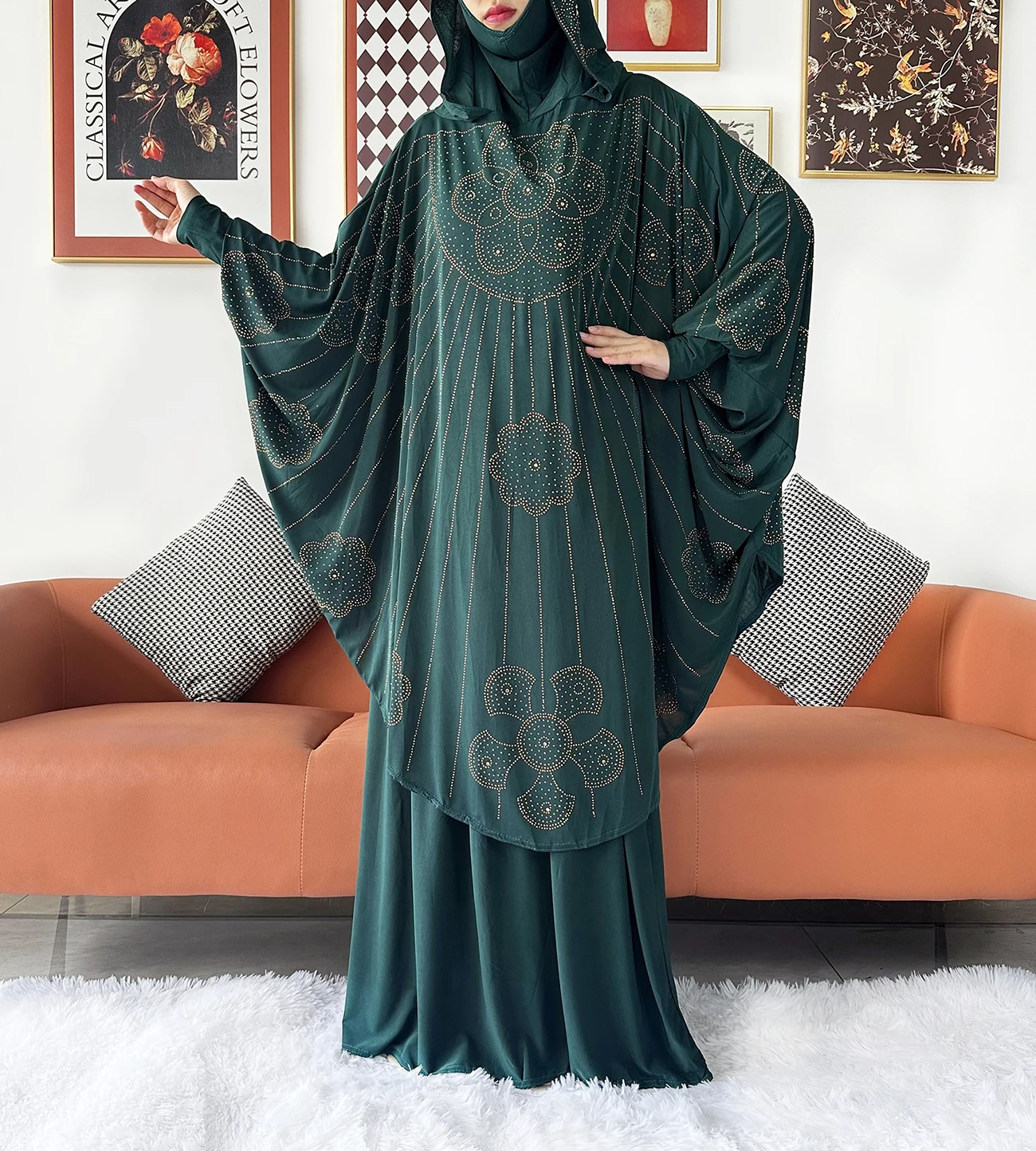 Two Piece Set Jilbab Prayer Clothes Muslim Abaya Set Women Prayer Garment Dress Hijab Long Khimar Skirt Sets Islamic Ramadan