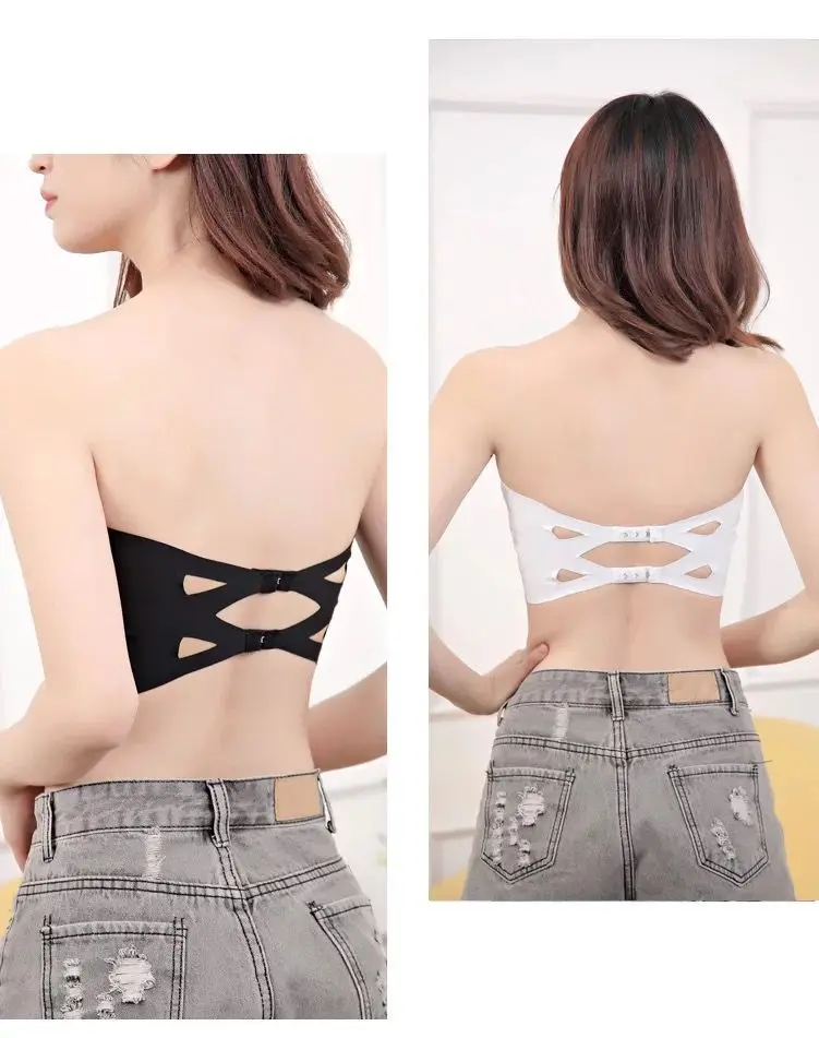 Women Traceless Bra Underwear Camisole Strapless Top Crop Top Back Buckle Strapless Underwire Black Free Size Soft Sports Sexy