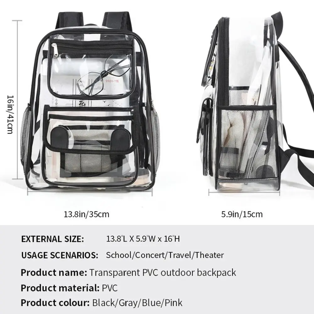 Casual Large Capacity Transparent Backpack Waterproof Portable PVC Backpack Visible Knapsack Students School Bag Fitness