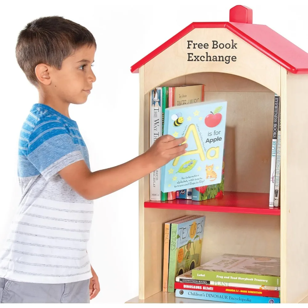 Free Library Exchange Book Stand: 3-Shelf Wooden Storage Bookcase, Classroom Furniture