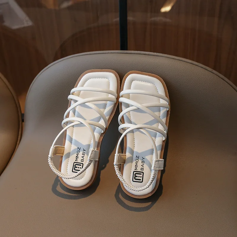 

Fashion Square Toe Solid Beach Shoes Versatile Comfortable Soft Sole Girls Shoes Slip on Roman Sandals Summer Kids Flat Sandals