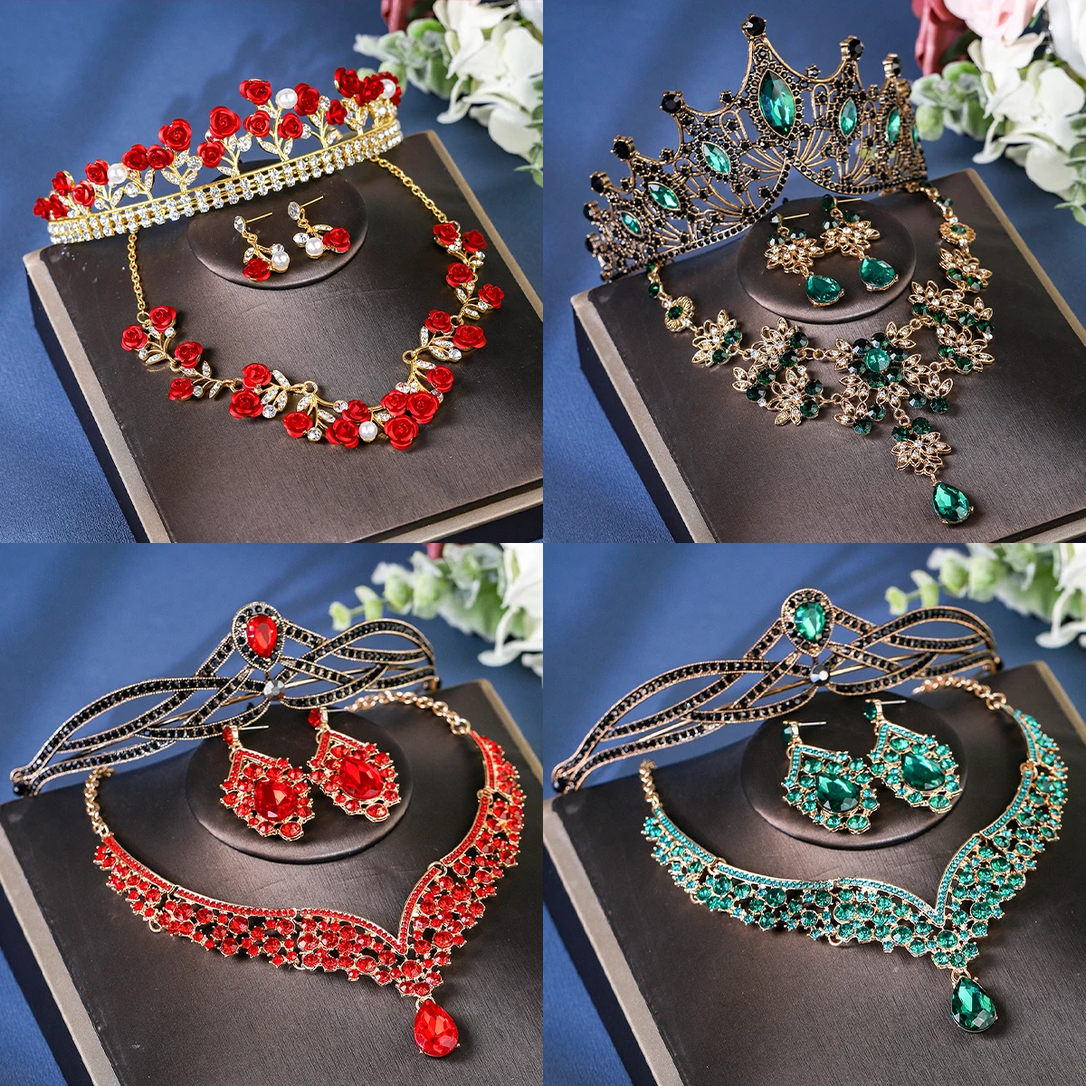 Aksesori perhiasan pernikahan pengantin desain elegan kalung dan Anting Set perhiasan pengantin tetesan air kristal berlian imitasi mewah