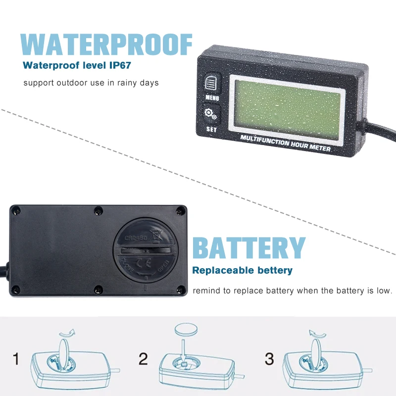 RL-HM028A Inductive Temperature TEMP METER Motorcycle ATV Marine Boat Thermometer Tachometer Max RPM Recall HOUR METER for UTV