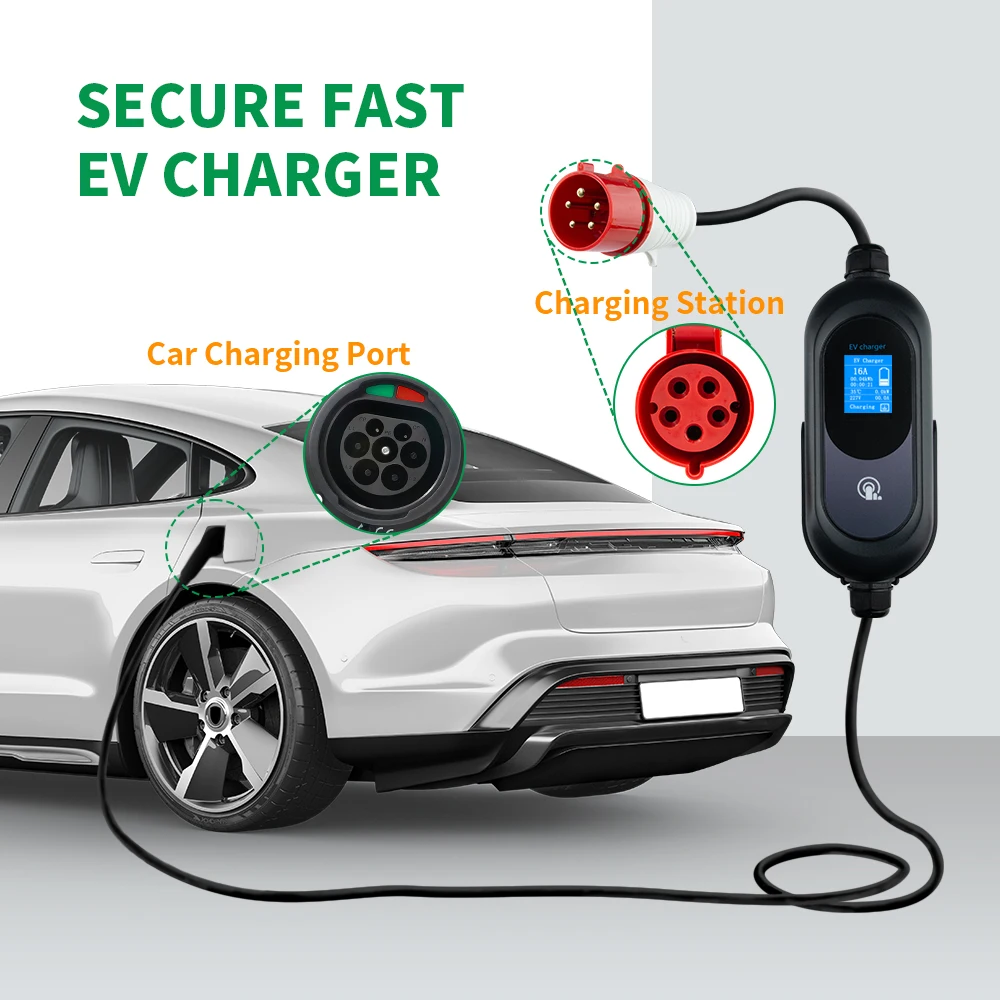 EVSUN 11KW 16A EV Portable Charger 3P Type2 EVSE Charging Box Electric Car Charger CEE Plug IEC62196-2 Electric Vehicle Charger