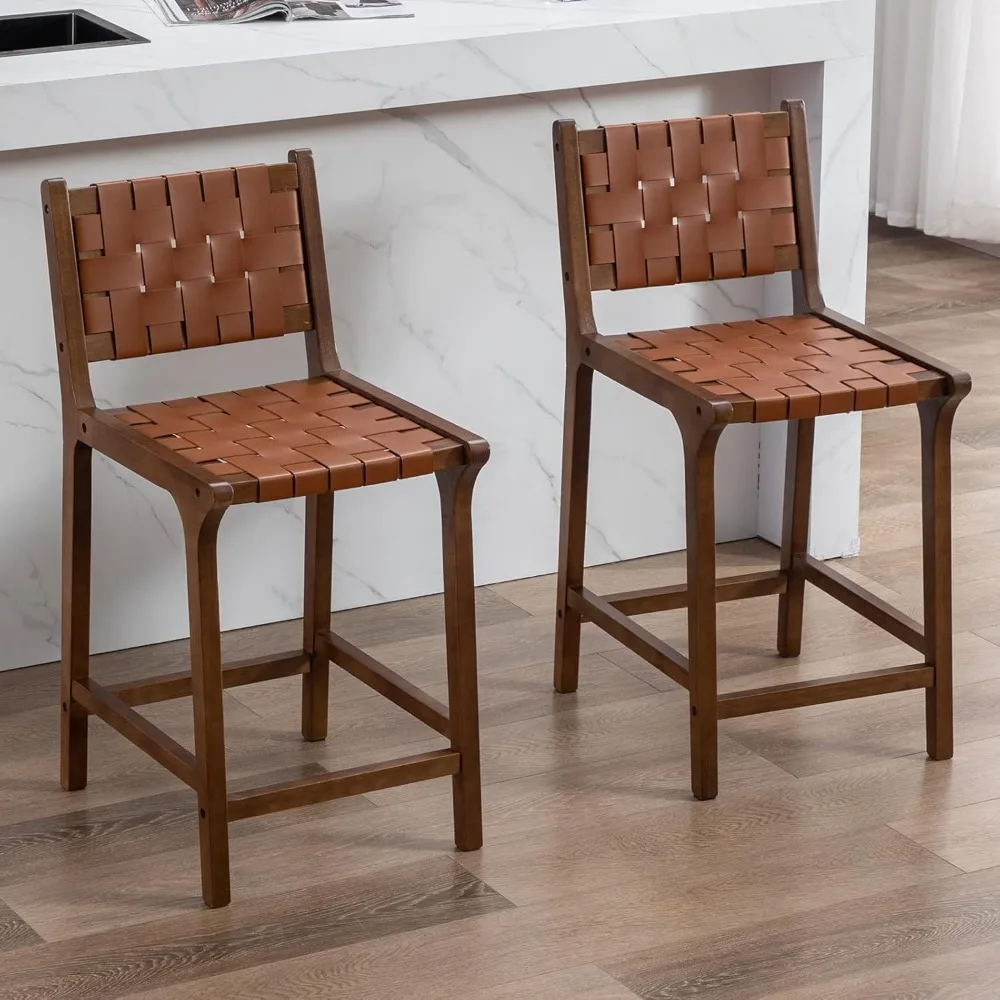 24 inch 2-piece medieval modern dining stool set with imitation belt, dining stool, kitchen island high table, brown