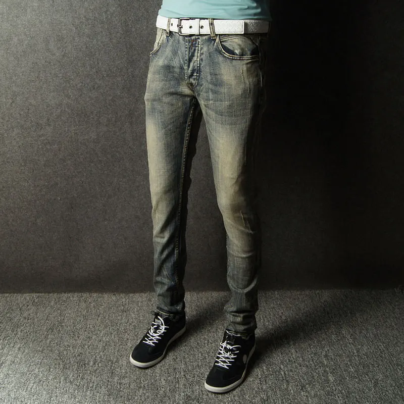 Modedesigner Männer Jeans Retro gewaschen elastische Stretch Slim Fit zerrissene Jeans Männer Knöpfe fliegen italienischen Stil Vintage Jeans hose