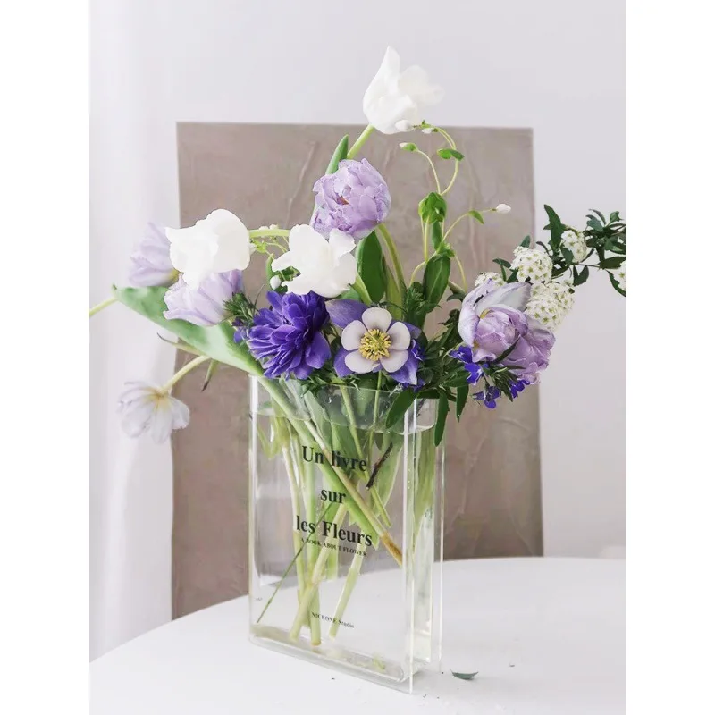 Acrylic Book Flower Arrangement Vase Modern Art Hydroponic Flower Pot Table Home Living Room Bedroom Decoration Ornaments