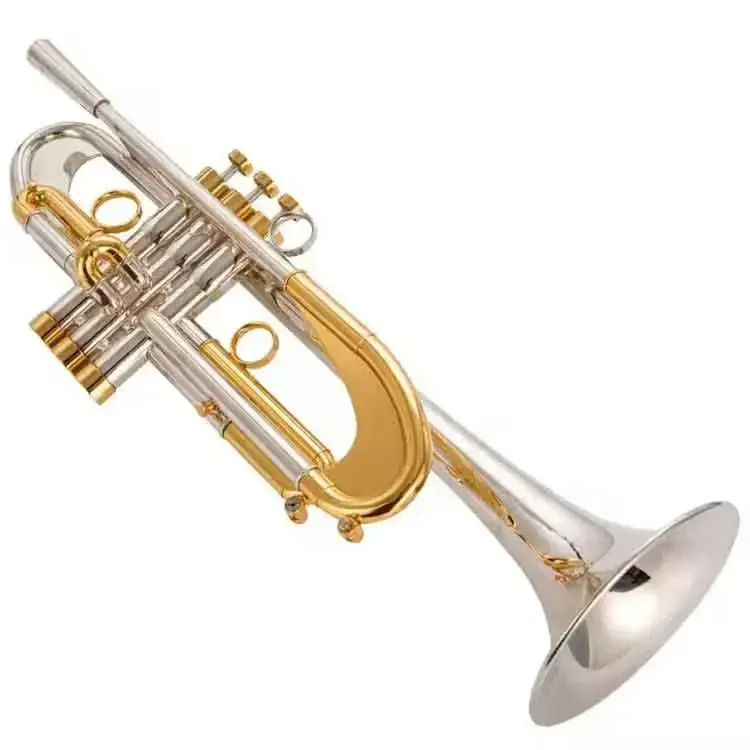 B Flat Silver-Plated Gold Key Weighted Trumpet Instrument For Beginners And Adults Professional Examination