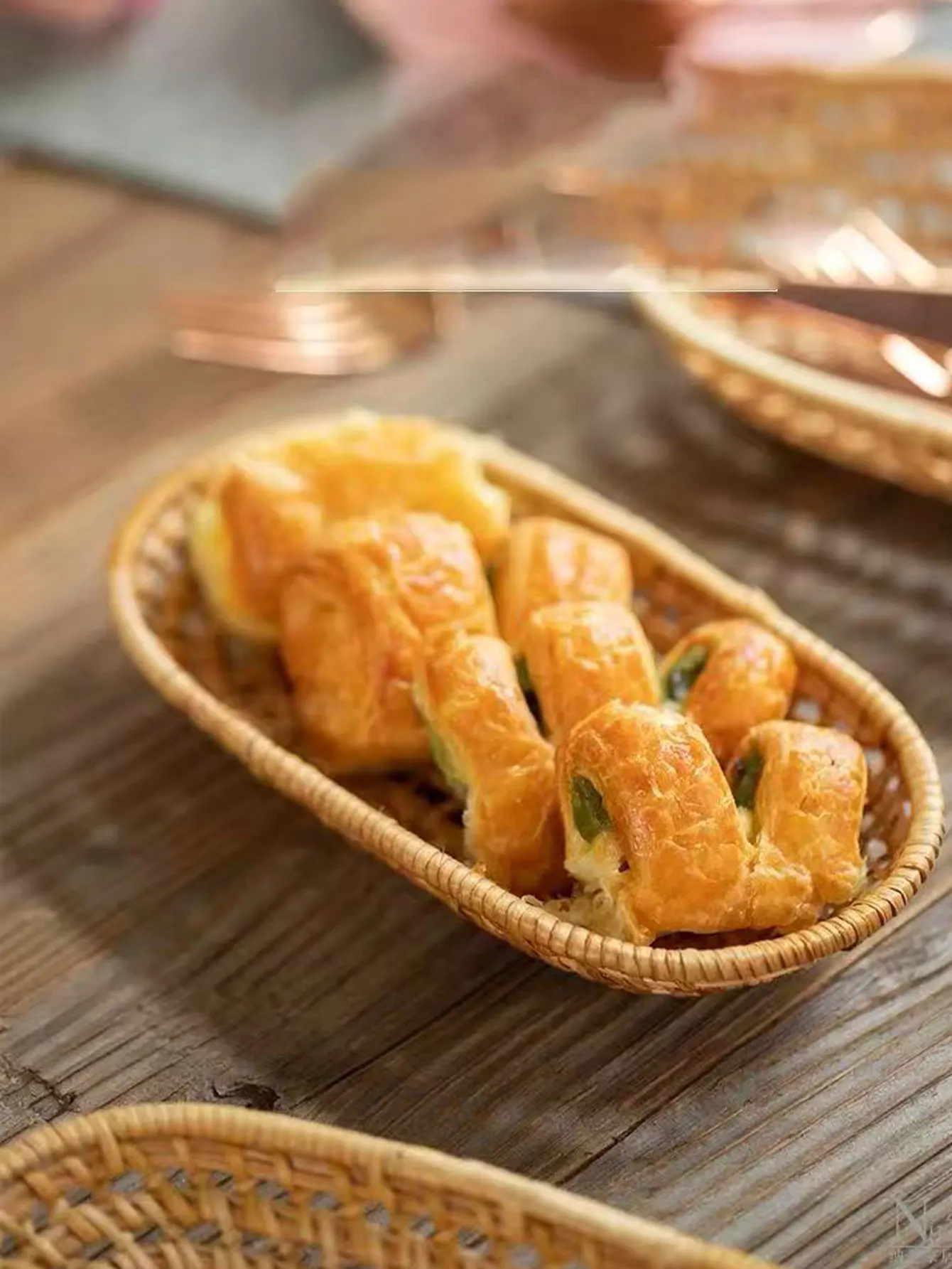 Mini cesta de pan de estilo japonés, plato de fruta de ratán, vajilla de estilo europeo, cesta de bambú de frutas, bandeja de comida tejida para el hogar, cesta de patatas fritas, 1 pieza