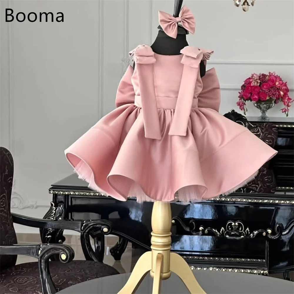 

Booma трапециевидное платье принцессы с розовым бантом на бретельках и цветами для девочек, платье для свадебной вечеринки для детей, платья для выпускного вечера с цветами для девочек Custo