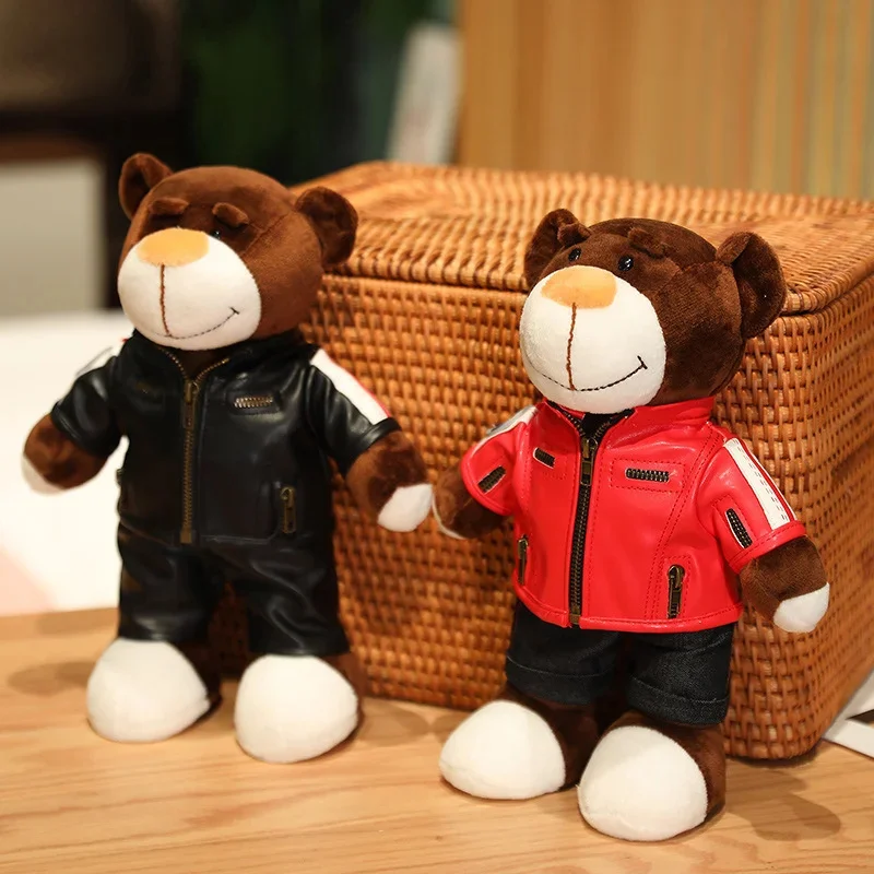 30cm Cool Motorcycle Bear Plush Toys With Helmet Creative Locomotive Racing Bears Doll Soft Car Decor Pillow Kids Boys Gifts