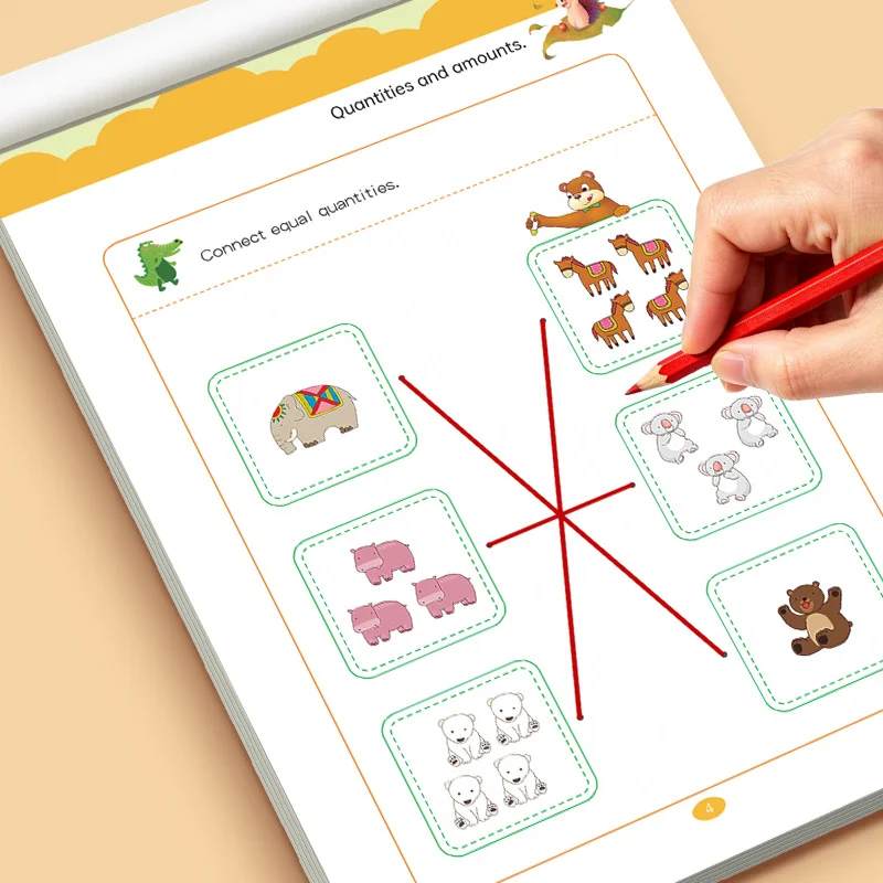 Early Learning Material Counting Skill Training Workbook, 32 Pages Connect Equal Quantities Counting Matching Workbook