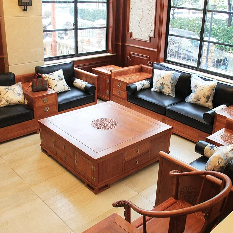 

New Chinese sofa, living room solid wood sofa combination