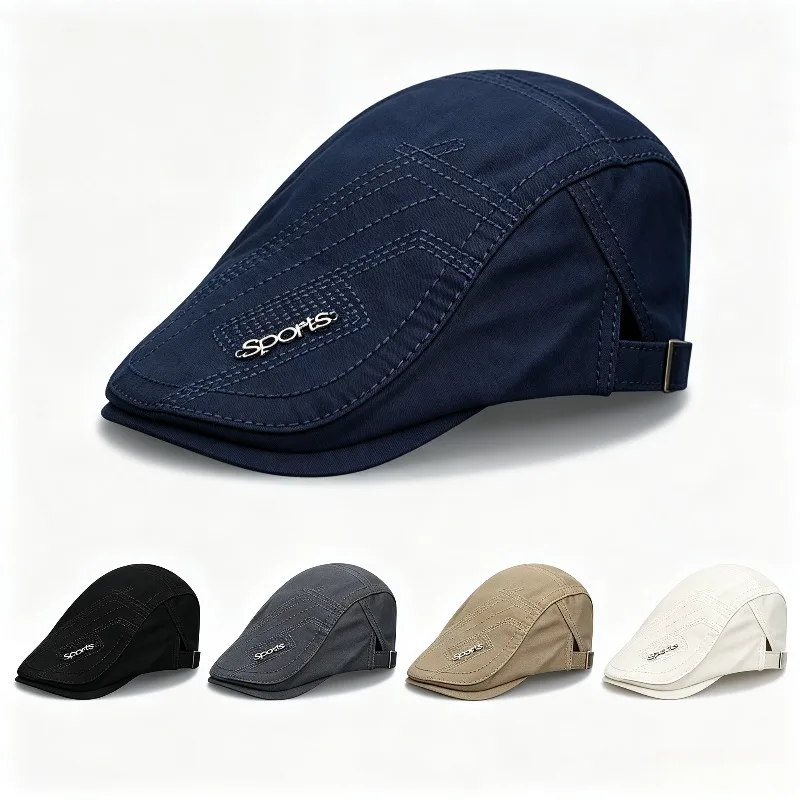 1pc Letter Embroidery Ivy Cap Men Adjustable Buckle Flat Beret Hat Solid Newsboy Cap for Driving Fishing Daily Casual Streetwear