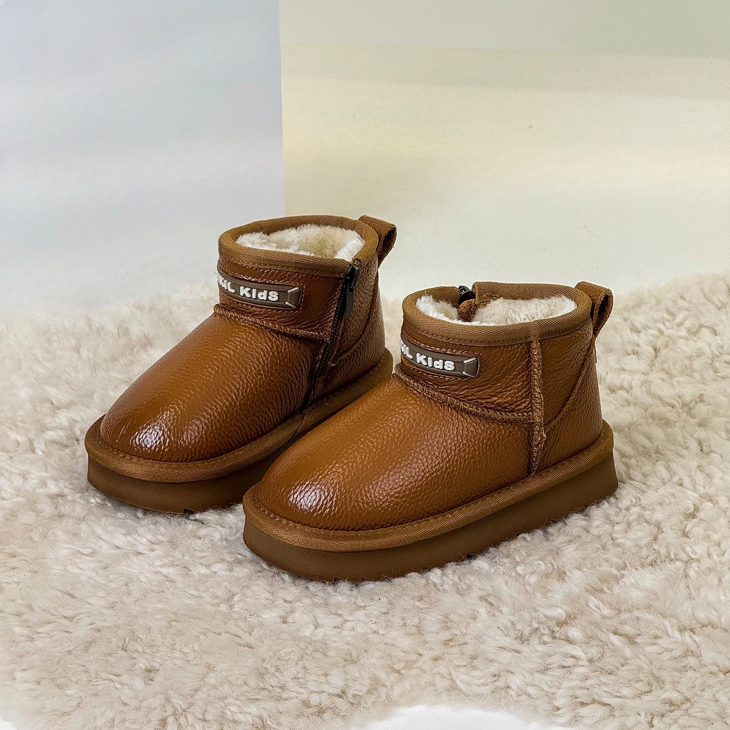 الشتاء الأطفال بنين بنات أفخم سميكة المخملية أعلى الحبوب جلد البقر الثلوج أحذية أطفال طفل دافئ جلد طبيعي حذاء من الجلد