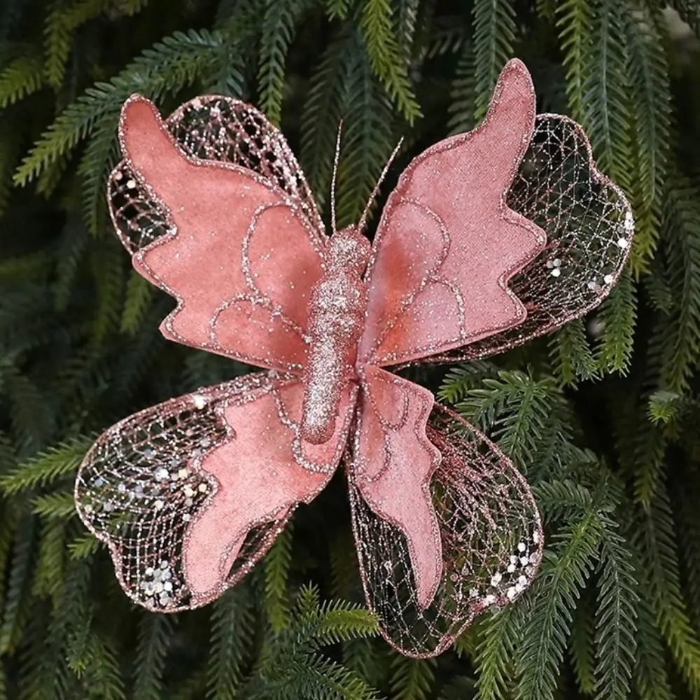 20 سنتيمتر عيد الميلاد فراشة زخرفة النسيج التألق ثلاثية الأبعاد زينة على شكل فراشة واقعية ألوان نابضة بالحياة فراشة معلقة قلادة