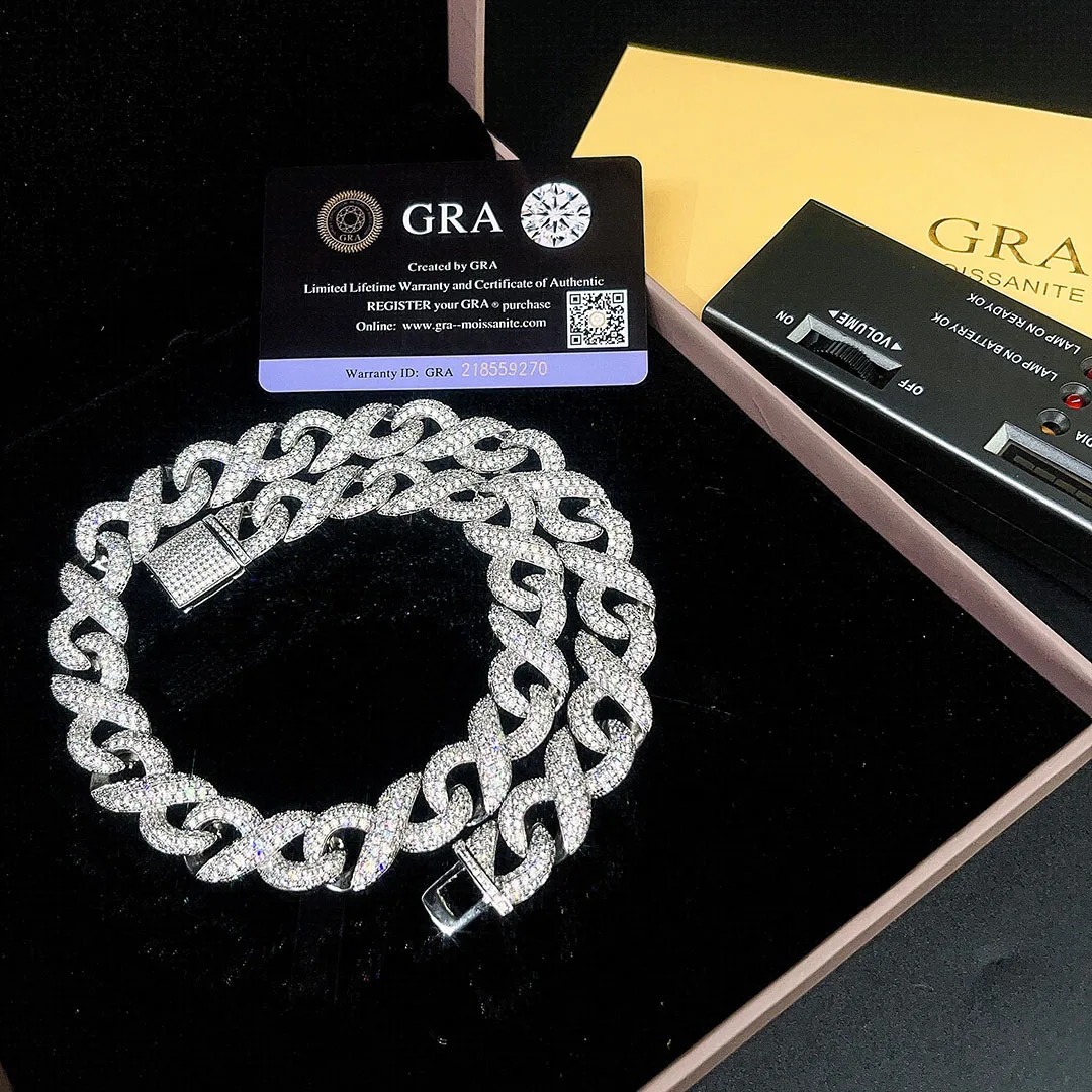 

Wholesale 14K Gold Plated Iced Men Miami Link Chain Hop Cuban Necklace Moissanite Claw Setting