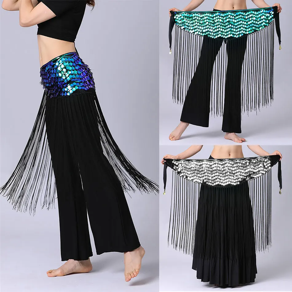 Hip Scarf Wavy Long Tassel Waist Chain Belly Dance Waist Decoration Dynamic Waist Chain for Adult Women Performance Practice