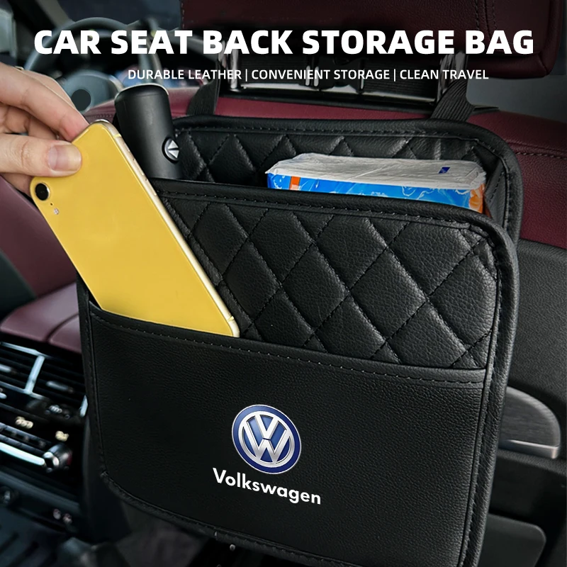 New Car Backseat Luxury Leather Storage Bags Hanging Organizer Box Car Accessorie For Volkswagen VW Jetta Scirocco Polo 6R Rline