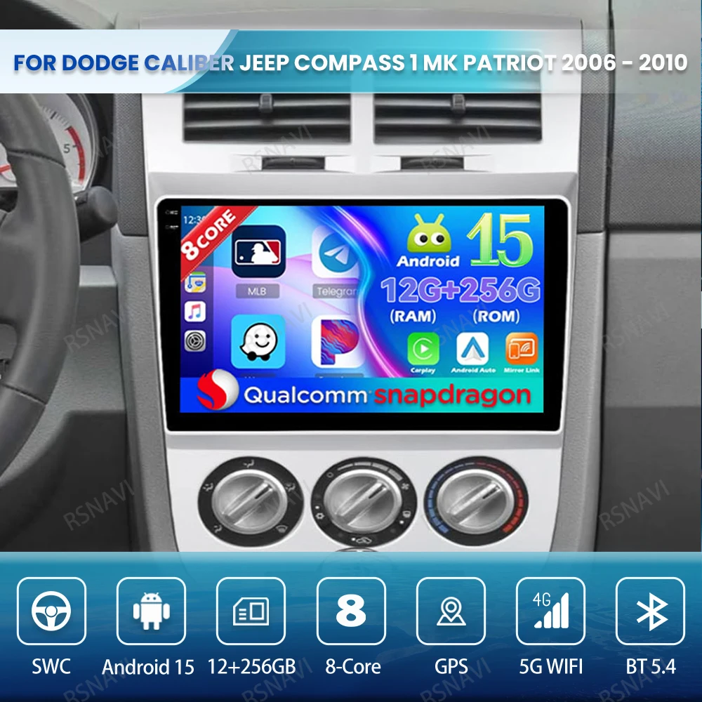 

Android 15 Car Radio For Dodge Caliber Jeep Compass 1 MK Patriot 2006 - 2010 GPS Multimedia 4G LTE 5G WIFI QLED BT DSP Stereo