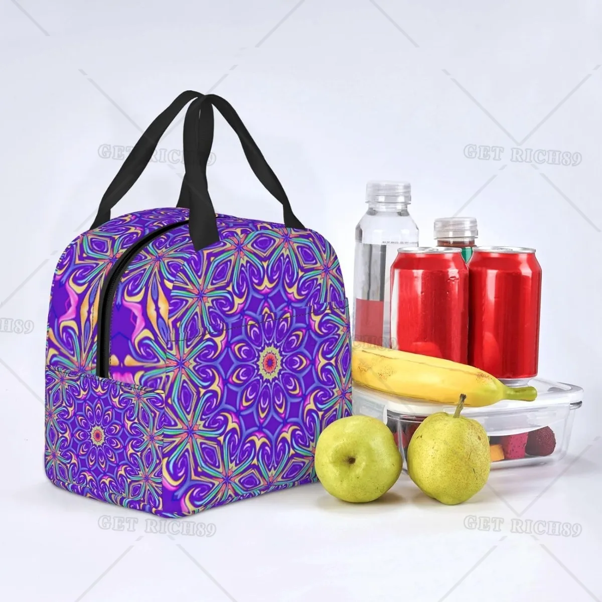 Mandala in Purple and Pink Lunch Bag for Kids Insulated Waterproof Tote Bag Reusable Lunch Box Food Carrying Bento Handbag Work