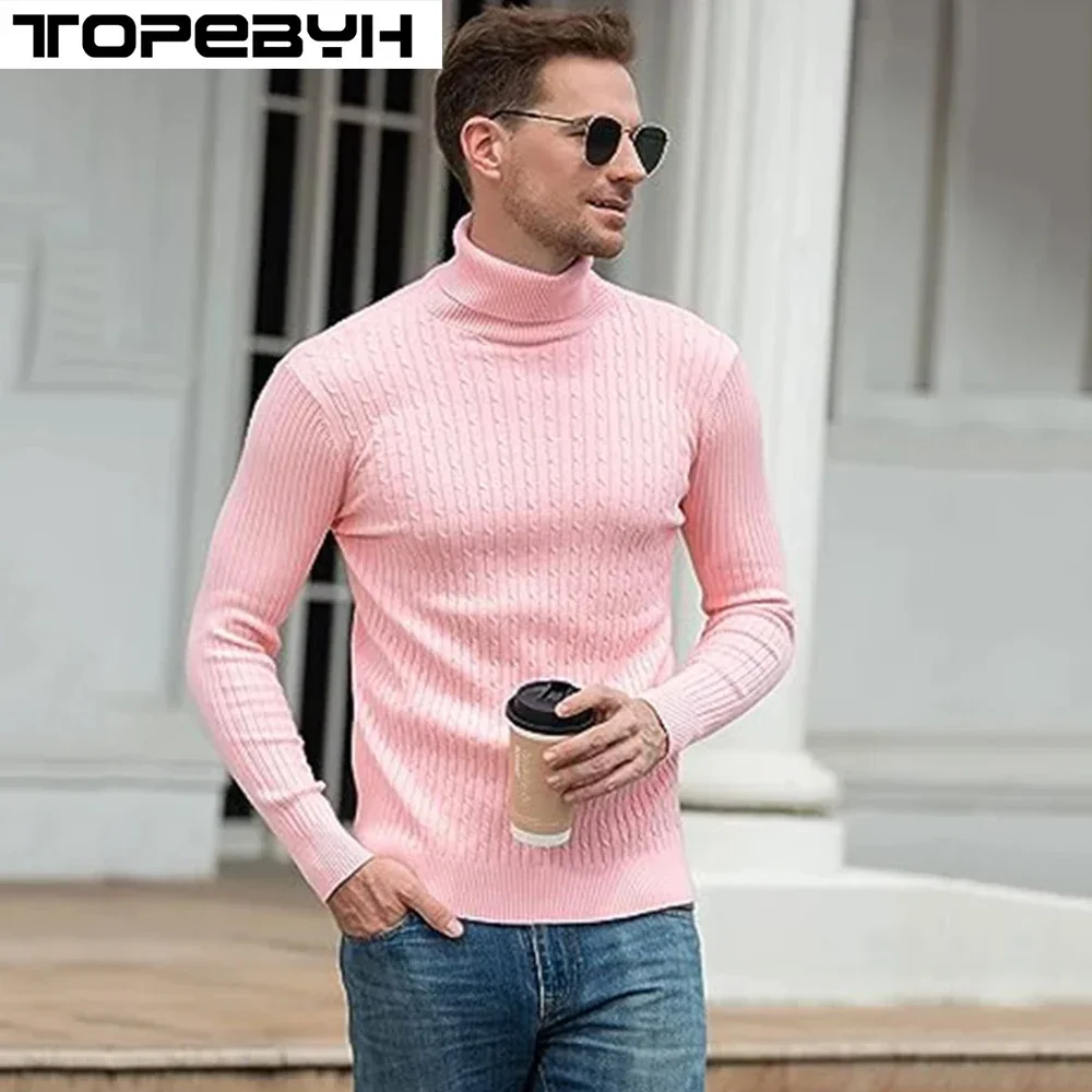 

New Men's Turtleneck Sweater Casual Men's Knitted Sweater Warm Fitness Men Pullovers Tops Kint Sweater