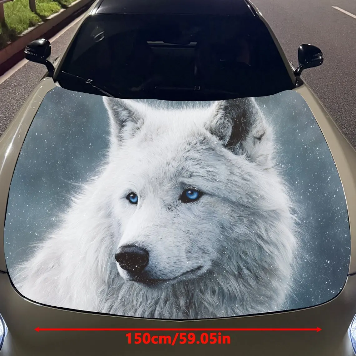 Car Decals White Wolf With Piercing Blue Eyes, Set Against A Light - Toned Background Car Hood Sticker, Waterproof Self - Adhesi