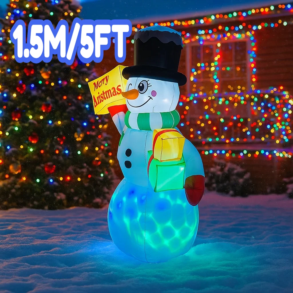 

1,5 м/5 футов рождественские украшения, надувная игрушка, снеговик, держащие подарки, украшения для домашнего двора, светодиодный светильник, рождественская игрушка для декора вечеринки
