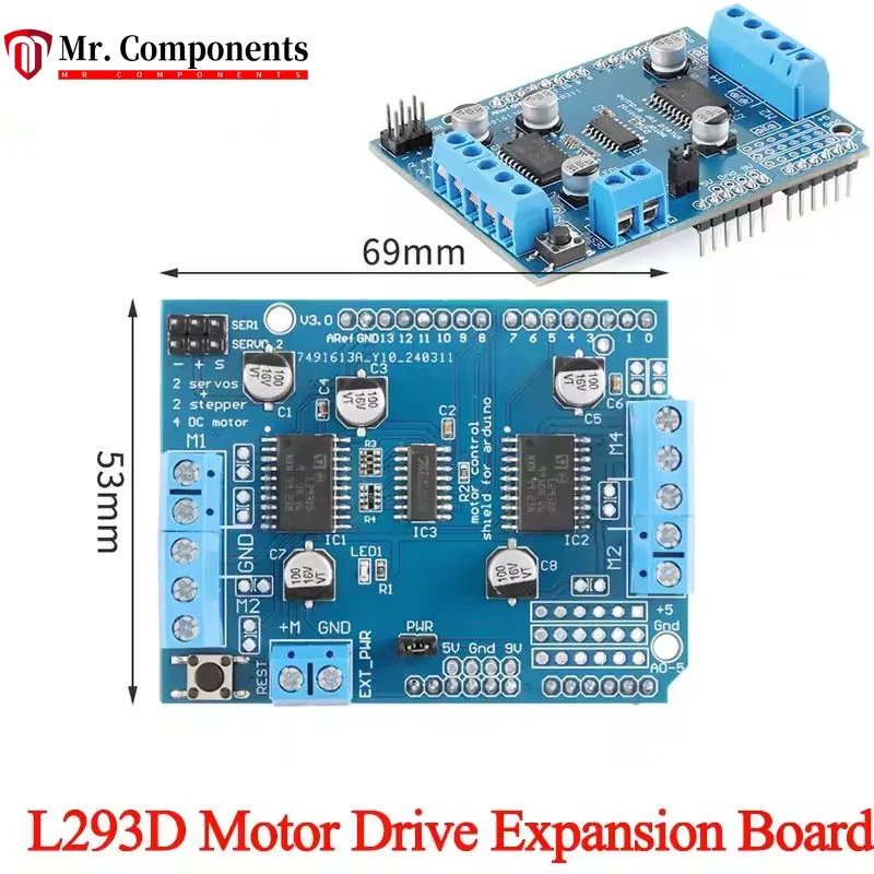 1PCS L293D DC Stepper Motor Control Shield Servo Driver Expansion Board Module for Arduino Mega2560 2/4-Channel R3 L293