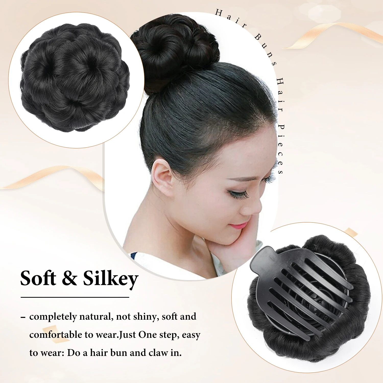 Buns Hair Pieces Fake Synthetic Hair Bun Extension Hair Chignon Tress Claw In Pony Tail Bun Nine Flowers Bride Fiber Hair