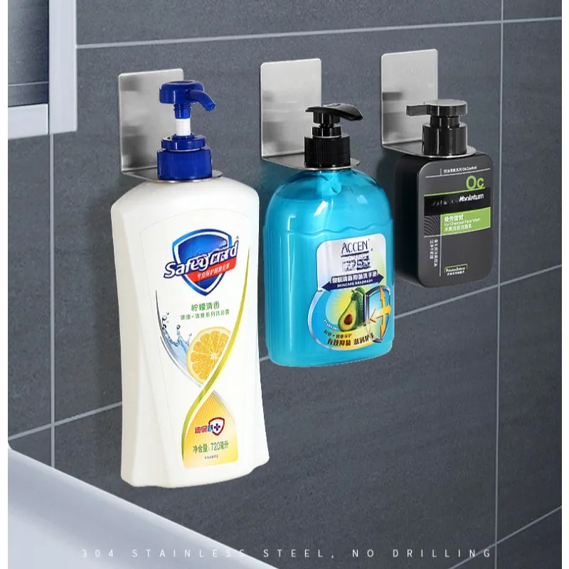 Shower Gel Bottle Rack Hook Hanging Hanger Wall No Drill Paste Bracket Shampoo Soap Liquid Bottle Holder Stand Hook