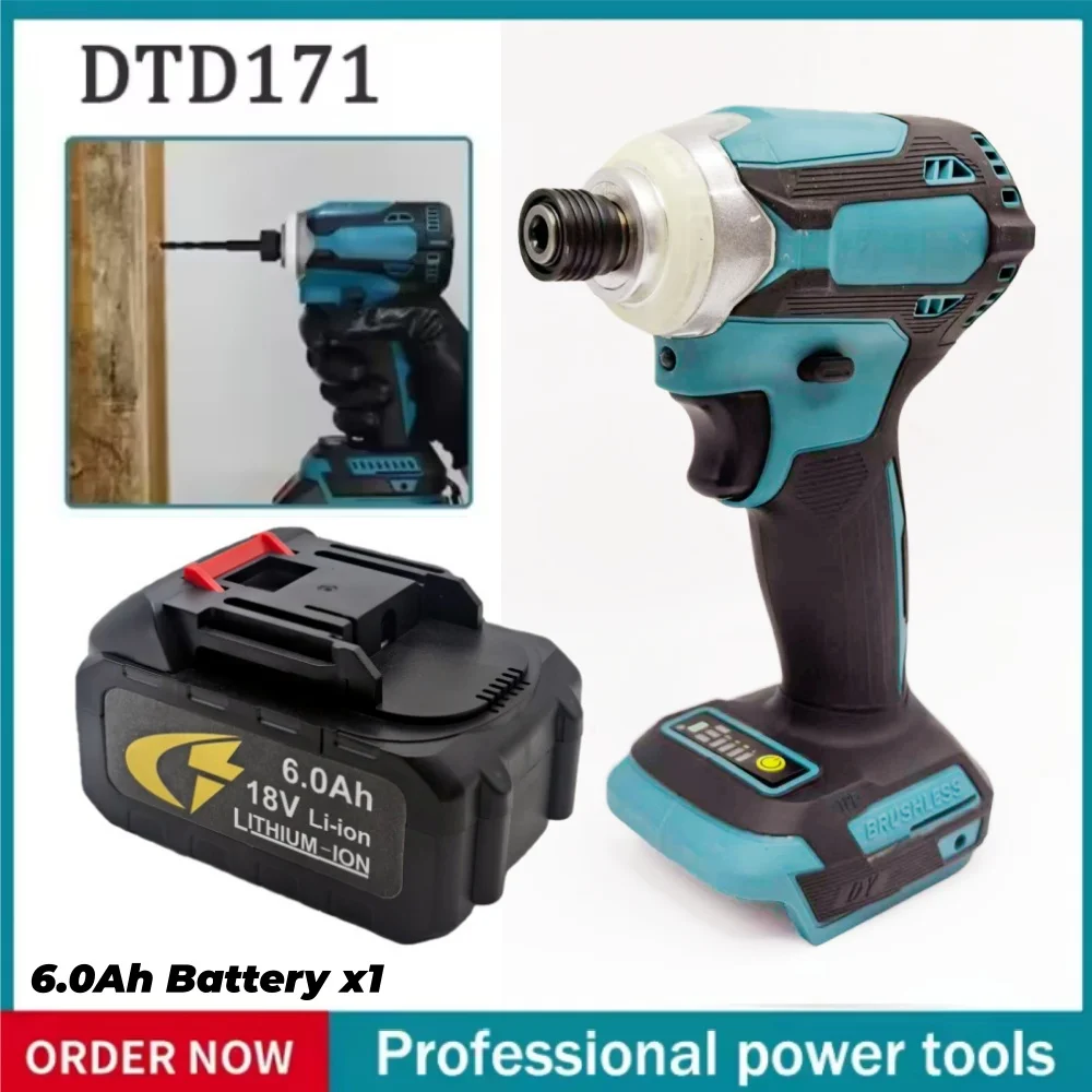 

Brushless Impact Driver for Makita, Cordless Electric Screwdriver, Construction, Home Repair, Lithium Battery Power, DTD171, 18V