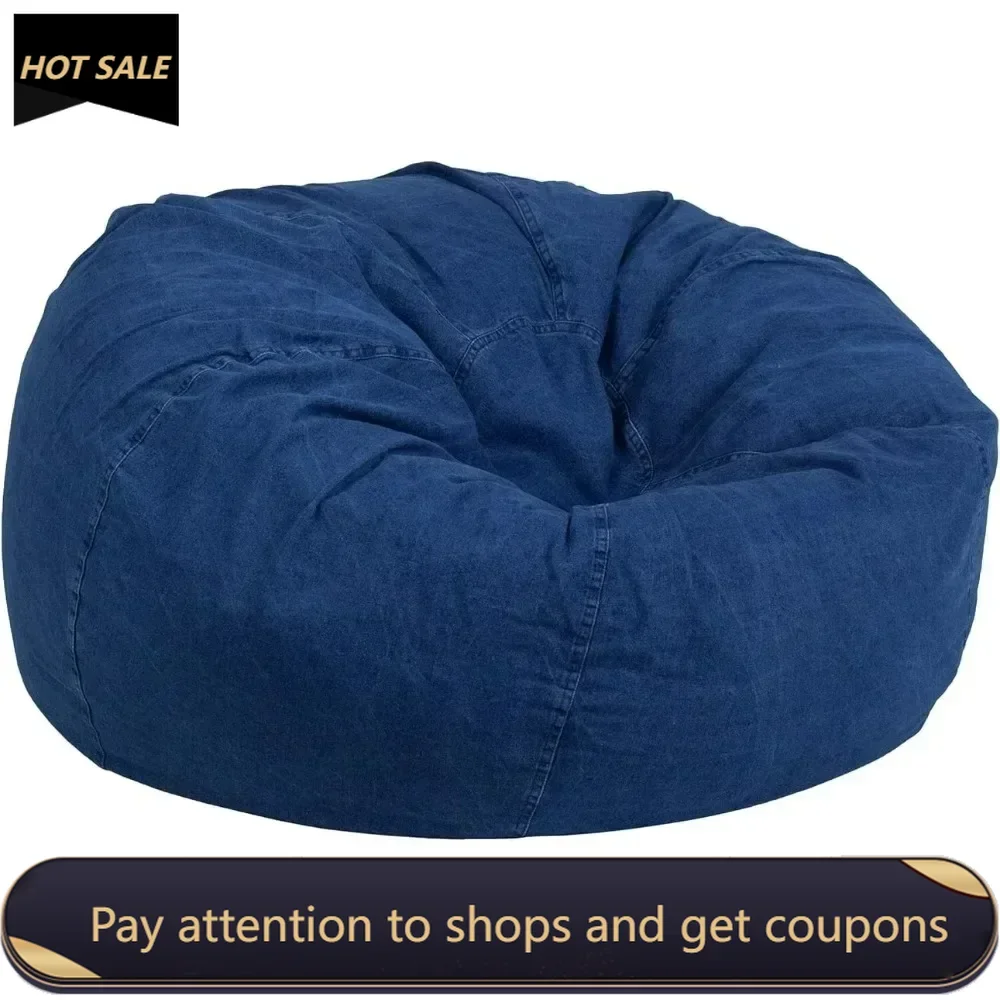 Denim 2 Person Sofa Couch Foam-Filled Beanbag Chair With Machine Washable Cover Puffs Arm Chairs for Living Room Furniture Poof