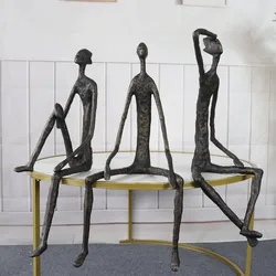 Creative Abstract Metal Human Sculpture Cast Iron Black Person Desktop Ornament Living Room Decoration Artist Modern Home Decor