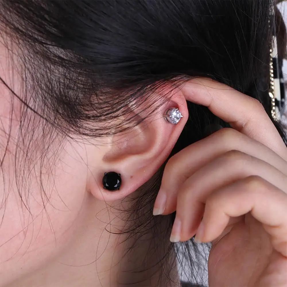 

Geometric Vintage Ziron Round Titanium steel Fake Ear Jewelry Magnet Ear Clips Korean Ear Cuff Crystal Clip On Earrings