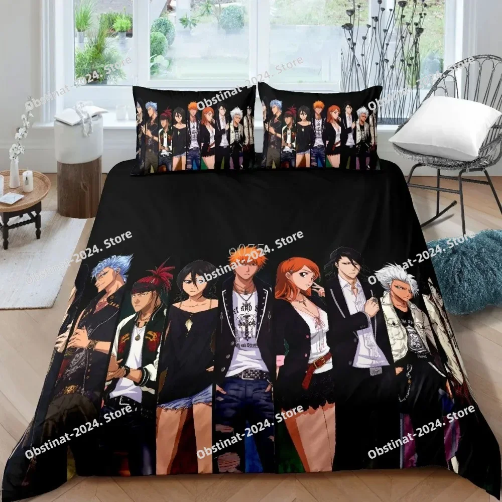 3D 블리치 쿠로사키 이치고 침구 세트 베개 커버 포함 침대 이불 커버 부드러운 싱글 더블 퀸 슈퍼 킹 사이즈 침구