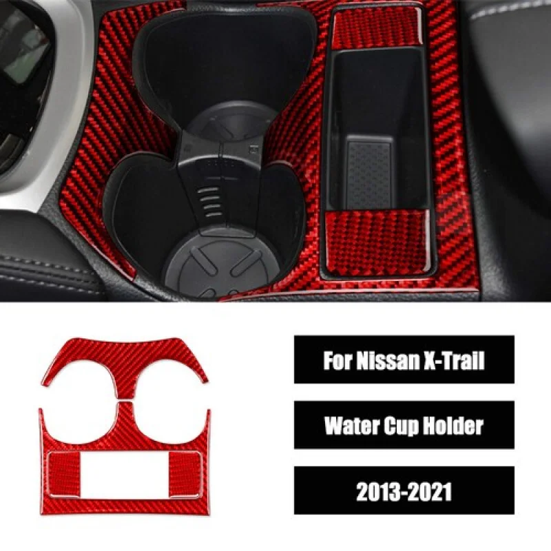 

A+ Red Carbon Fiber Car Water Cup Holder Trim Sticker For Nissan X-Trail 2013-2021