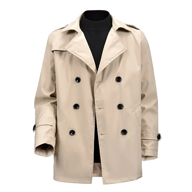 Men's Windbreaker Jacket Vintage Black Khaki Spring Autumn Business Trench Male Double Breasted Retro Classic Long Coat Thick