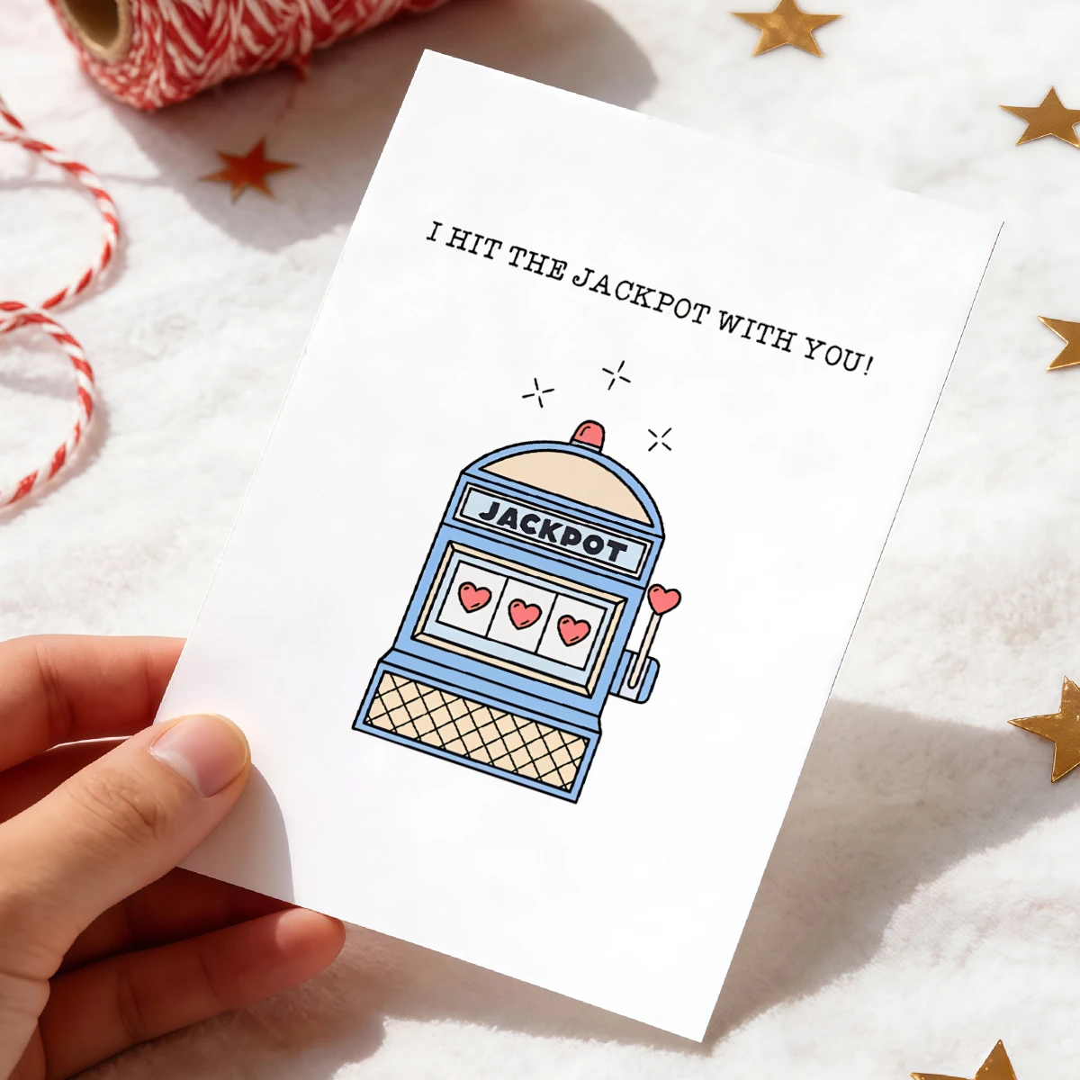 1 fun slot machine heart-shaped jackpot design greeting card, perfect for giving to friends as a thank-you letter