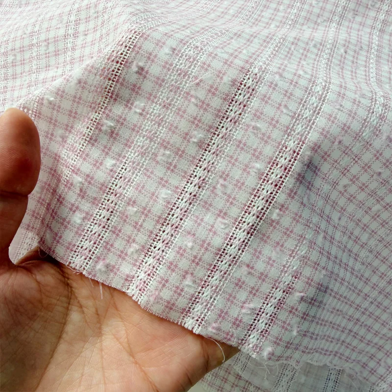 

Cotton Pink Cut Flower Hollow Small Grid DIY Sleepwear Shirt Spring Summer Dress Fabric
