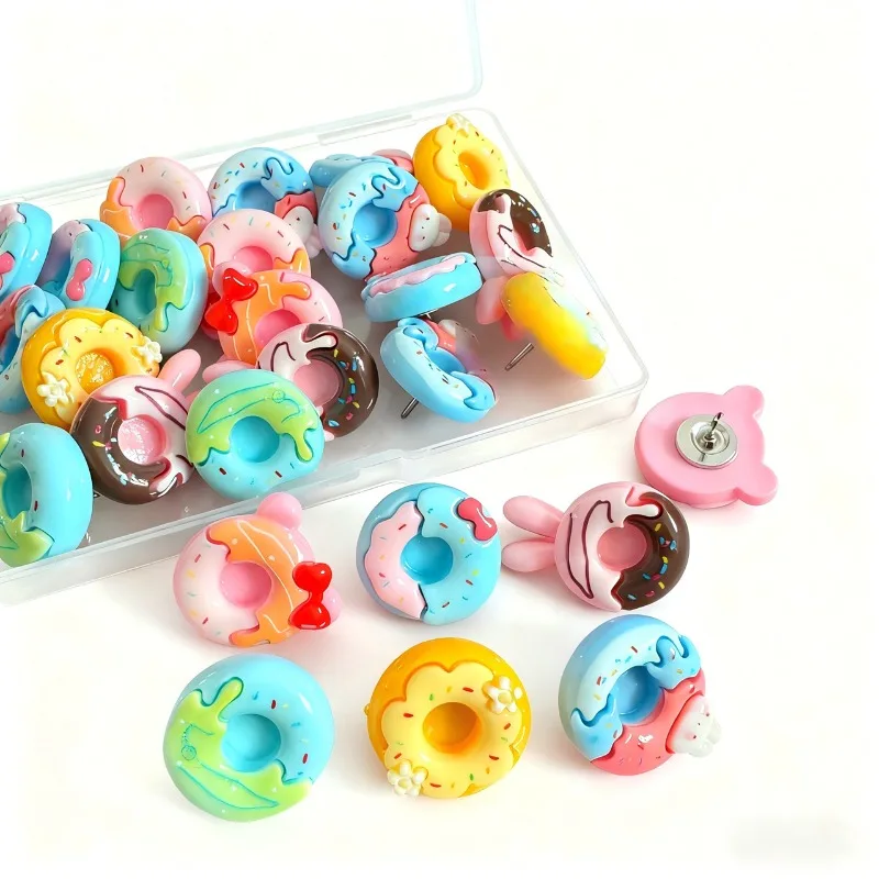 20 piezas de chinchetas de Donut para tablero de corcho, chinchetas decorativas de resina bonitas, alfileres coloridos para tablón de anuncios para decoración de hogar y oficina DIY